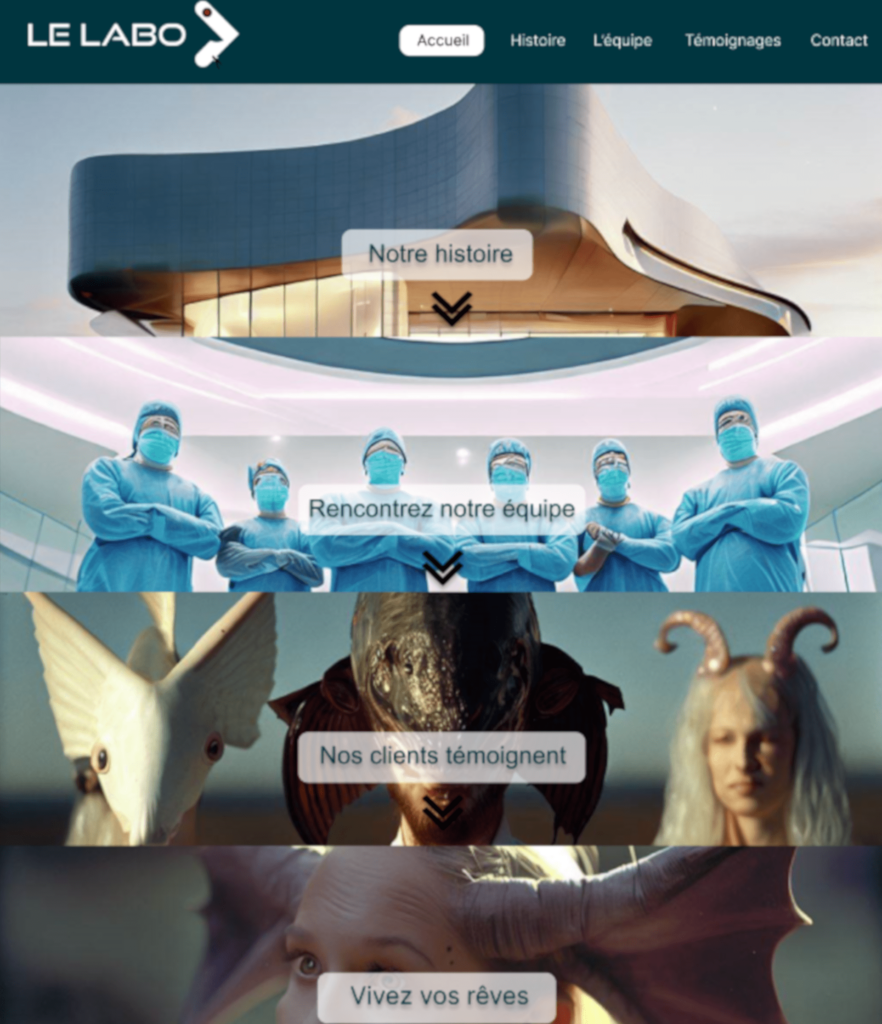 page accueil du projet Le Labo, site vitrine clinique de chirurgie.
